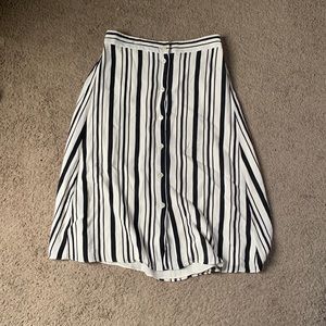 Loft black and white striped midi skirt